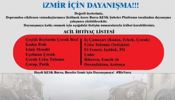 İzmir için acil ihtiyaç listesi